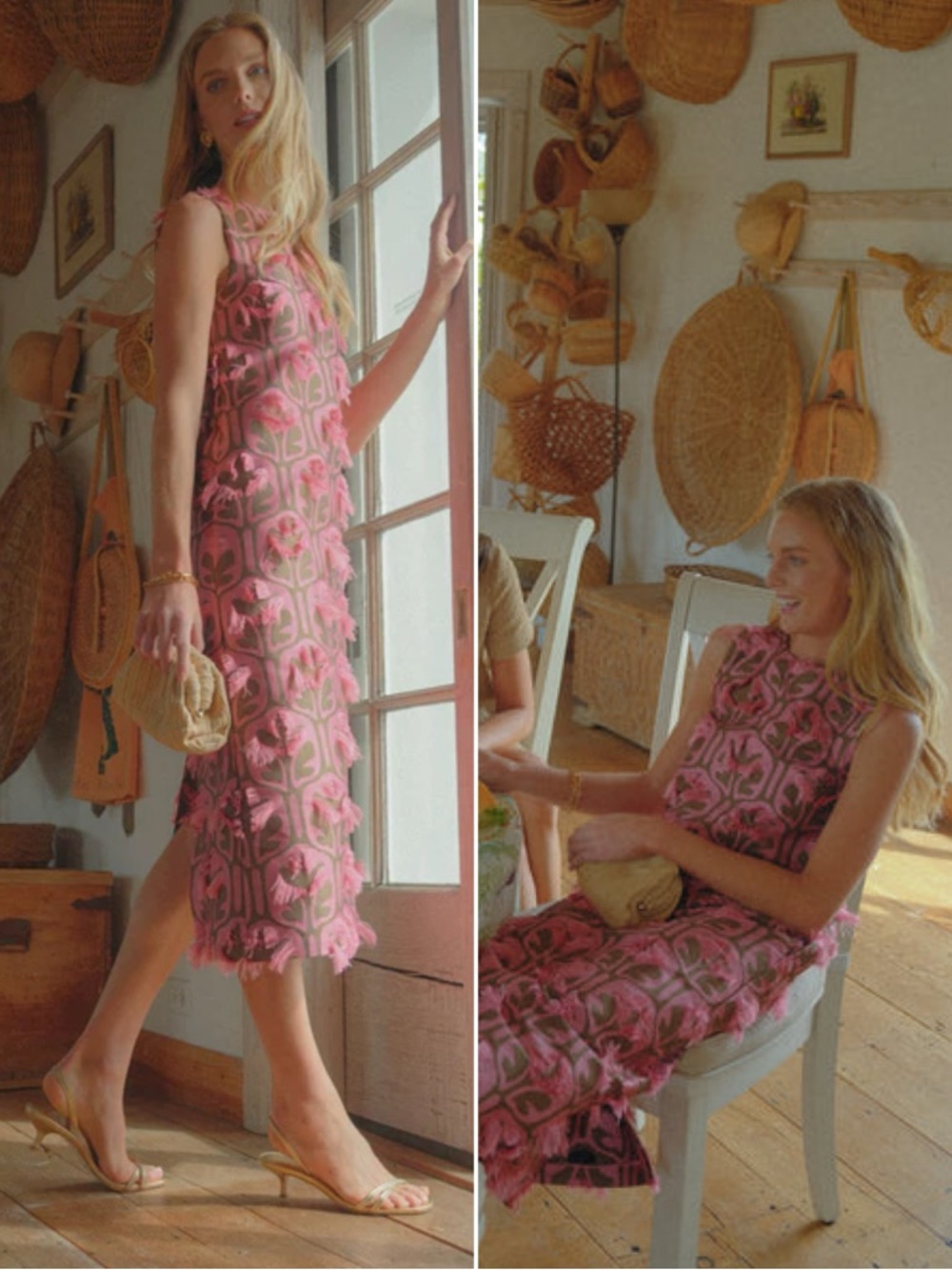 La DoubleJ Grove Kaki Pink Column Dress Midi Sleeveless Printed Luxury Dress XS